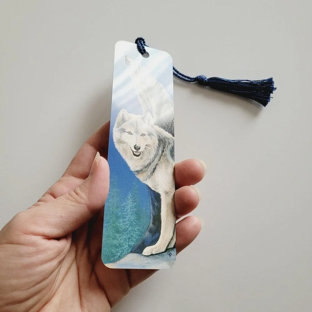 Vintage 90s Wild & Free Tassel Bookmark Gray Wolf dog howling 1995 Artworks WA01